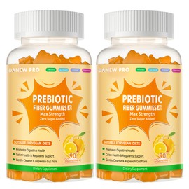 DANEW Pro Prebiotic Fiber Gummies for Adults, 7G Extra Strength, Zero Sugar Added, 90 Pectin Based Gummies, Digestive Health -Orange-2pack