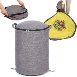 DSLIHA Toy Storage Organizers, Toy Storage Box with Play Mat, Portable Foldable Toy Storage Bag for Kids, with Handles Zipper Drawstring for Quick Toy Tidy-Up, Suitable for Building Blocks/Cars/Dolls