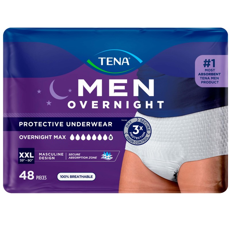 Tena Men Protective Incontinence Underwear for Men, Overnight Max Absorbency,