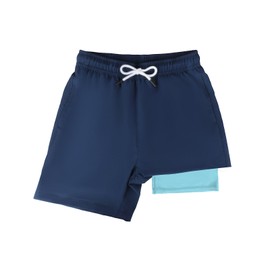 Leeboom Swimming Trunks Boys Swimming Shorts Children 2-in-1 Swimming Shorts Boys with Compression and Adjustable Drawstring - Swimming Trunks for Boys 5-14 Years, 1. Navy royal blue + green, 152