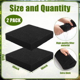 Innconee 2 Pcs 10"x10"x2" Aquarium Bio Sponge Filter Pad Filter Media Foam Sponge Cut-to-Size Foam for Aquarium Fish Tank Pond