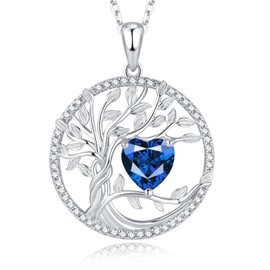 GEMLANTO Tree of Life Necklaces 925 Sterling Silver Birthstone Necklace Heart Gemstone Birthstone Jewellery Gifts for Women, 45 + 5 cm Extensions, Sterling Silver, No Gemstone