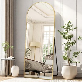 ChicFurnit Full Length Mirror with Stand, 59"x16" Arched Full Body Mirror Free Standing Wall Mirror, Modern Floor Mirror with Aluminum Alloy Frame for Bedroom Living Room Decor, Gold