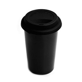 UDMG Reusable Double Wall Insulated White Ceramic Travel Coffee Cup with Lid & Sleeve, 12 fl.oz, I Am Not a Paper Cup (Black