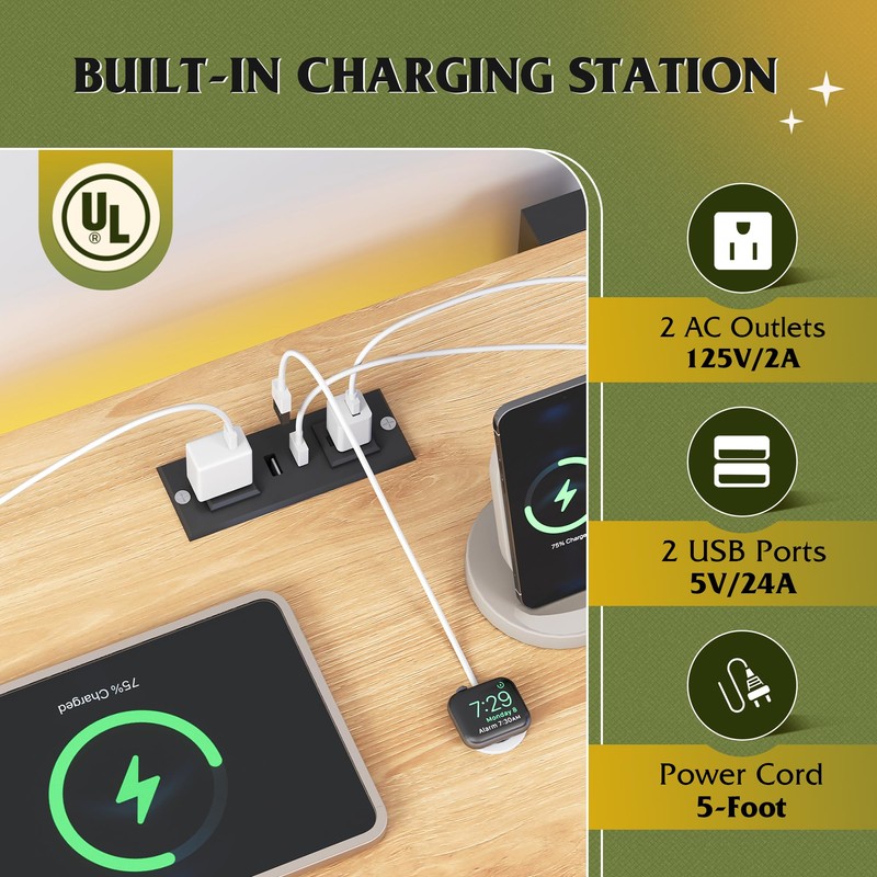 WLIVE 6 Drawer Dresser with Led Light, 50.79'' Wood Dresser