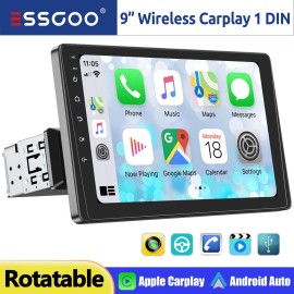 ESSGOO 9" Single DIN Android Auto Car Stereo Apple Carplay USB AUX Touch Screen 1080P