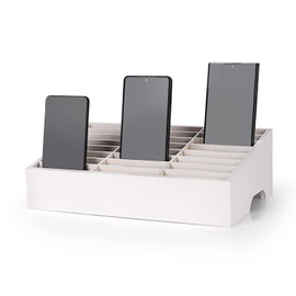 Ozzptuu 24-Grid Wooden Cell Phone Holder Desktop Organizer Storage Box for Classroom Office (White 24-Grid)