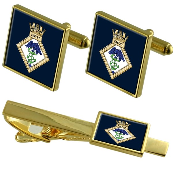 Royal Navy Eaglet Gold Tie Clip Cufflinks Box Set