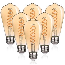 Austin Coast ST19/ST58 Vintage LED Edison Bulb,4.5W Warm White 2500K,Amber Glass Flexible Spiral LED Filament Light Bulb,450Lm Dimmable 4.5W Equivalent to 45W, E26 Base(4.5W-2500K-6 Pack)