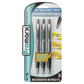 Promarx Megabold Retractable Ballpoint Pens with Comfort Grip, 1.6 mm, Black, 3 Count