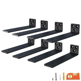 NEODROP 6 Inch Floating Shelf Brackets, Heavy Duty Hidden Bracket for Wall, Mantel, Bookshelves, Black Powder Coated Steel, 8-Pack