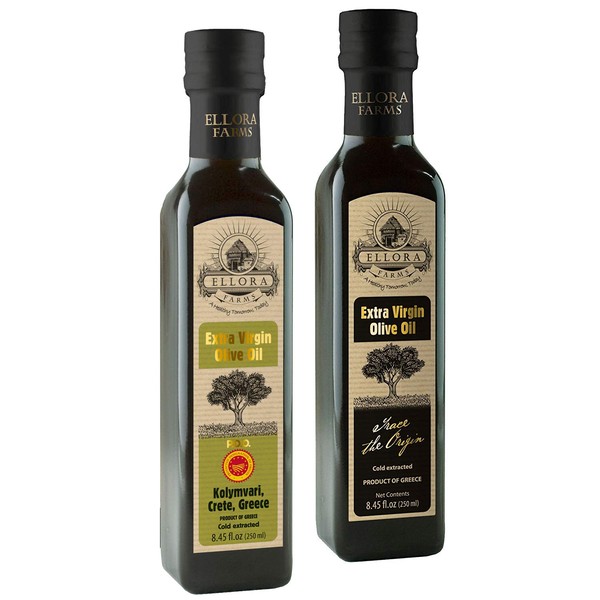 Ellora Farms | Single Origin & Single Estate | Traceable Extra Virgin Olive Oil | First Cold Press | Born in Ancient Crete, Greece | 8.45 oz PDO & Miller's Reserve | Pack of 2