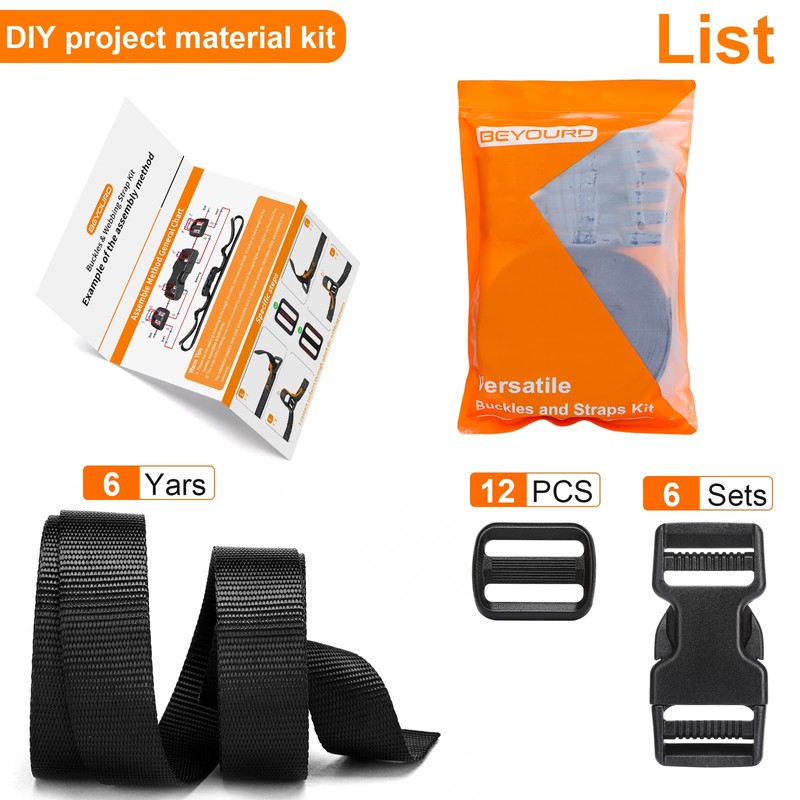 BEYOURD Buckles and Straps Set 1": 6 Yards of Thick