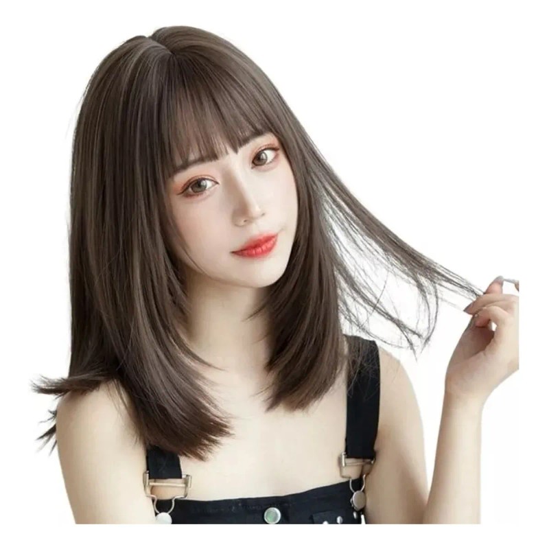 Peluca Cabello Natural Larga Dama Castaño Pelucaa De Mujer