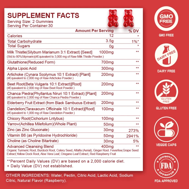 MENXI 2 Bottles Liver Support Gummy Detox & Repair Formula