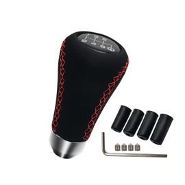 VKGUG 6 Speed Shift Knob Car Shifter Stick Handle Gear Lever Replacement for Most Manual Car Truck SUV Black Leather Red Stitches
