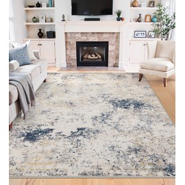 5x7 Washable Area Rugs - Modern Abstract Rugs for Living Room Non-Slip Low Pile Soft Machine Washable Carpet for Bedroom, Dining Room, Nursery, Home Office, Farmhouse (5'x7' Beige Blue)