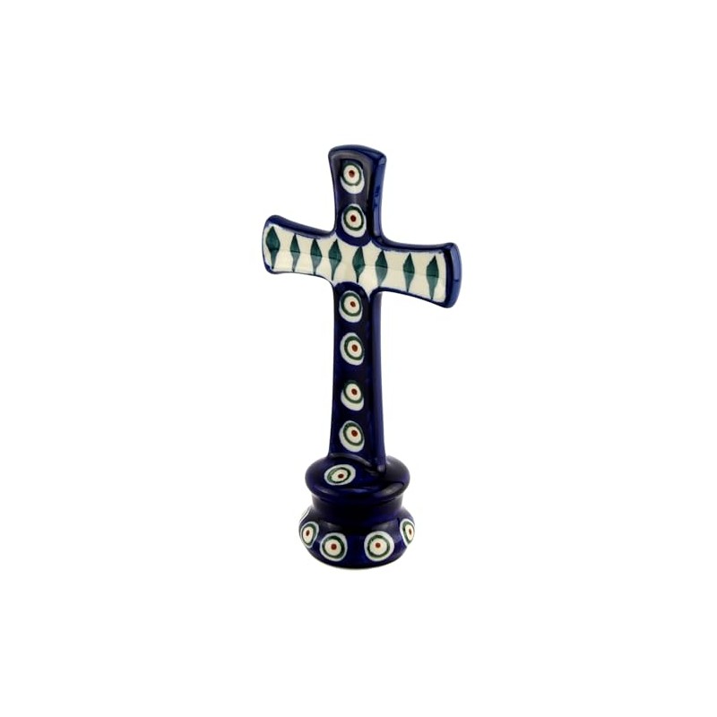 Polish Pottery Market Standing Cross – Handcrafted by Zaklady Boleslawiec