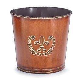 burton + BURTON Large Tin Brown Pot Cover Planter with Fleur de Lis Symbol from Burton & Burton