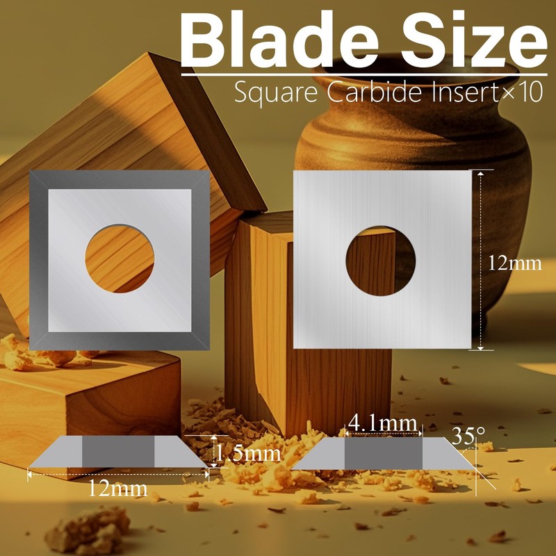 12mm Square Carbide Inserts Cutters Knives Blades 12×12×1.5mm-35°for Woodworking Spiral/Helical