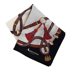 Aquascutum 000172-0001-02 Large Print Handkerchief, Black, Silk & Cotton, Women's Handkerchief, Approx. 22.8 inches (58 cm), Black