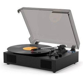 VICTRESS Vinyl Records Player, Vintage Record Player with Bluetooth Playback, 3-Speed Turntables LP Player, Built-in Stereo Speakers, Headphone Jack, AUX, RCA Line Out, Bass/Treble Control, Auto Off