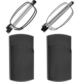 Success Eyewear Reading Glasses 2 Pair Black and Gunmetal Readers Compact Folding Glasses for Reading for Men and Women Case Included Bundle: Set of Black and Gunmetal With 2 Cases 1.75