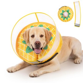 Inflatable Dog Cone Collar for Large Medium Small Dogs, Soft Dog Donut Collar Adjustable Recovery Cone for Pets After Surgery, Extra Enhanced Anti-Licking Guard Shield (Pineapple, Medium Plus)