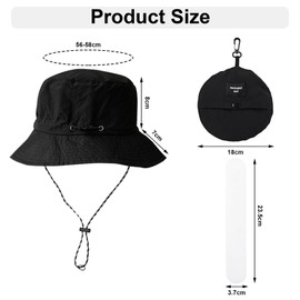 VEGCOO 2 Pack Fishing Hat, Foldable UV Protection Hat Waterproof Fishing Hats for Men Women with 20 Sweat Band Liner for Hiking, Fishing, Outdoor Activities (UK, Alpha, One Size, Black/Khaki)