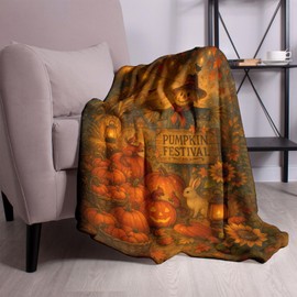 Fall Pumpkin Festival Blanket 60"X50" - Soft Flannel Throw Blanket, Autumn Harvest Decorative Blanket for Couch, Farmhouse Thanksgiving Home Decor Gift (Pumpkins, Scarecrow)