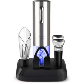 Zulay Kitchen Electric Wine Opener 5-Piece Gift Set - Charging Base, Foil Cutter, Aerator, Vacuum Stoppers - Automatic Wine Bottle Opener For Smooth & Fast Uncorking