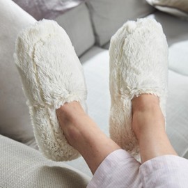 Warmies Microwavable Slippers, Heatable Ladies Slippers with French Dried Lavender, Soothing Warmth and Comfort, One Size Cream Colour
