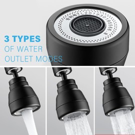 JINYOMFLY 3 Modes Tap Attachment Swivelling, 360° Rotating Multifunctional Tap Aerator, Faucet Extender with Adapter, Rotating Tap Attachment Extension (Black 1)