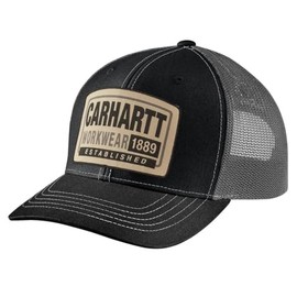 Carhartt Men's Canvas Mesh-Back Workwear Patch Cap, Black, One Size