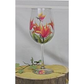 Hand Painted Wine Glasses - Greigii Tulip with Butterfly (Set of 2)