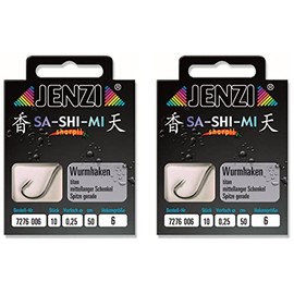 Set # 2 Packs (20 Pieces) Worm Hooks by Jenzi Ready Tied Hook Sizes 2 4 5 6 8 10 12 14 50cm + Free Petri Heil! Sticker (Hook Size 6)