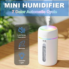 ZPP Small Humidifier, Portable Mini Humidifier with 7-color Lights for Car, Mini Desktop Humidifier for Home, Office, Travel with Night Light, Auto Shut-Off
