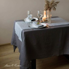 Linen & Cotton Hygge Tablecloth Fabric Table Linen -100% Linen Grey (140 x 220 cm) Festive Rectangular for Home Kitchen Dining Table Cafe Restaurant Hotel Decoration Party Summer