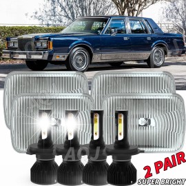 AQJ 4PCS Fit Lincoln Town Car 1981-1989 4x6" LED Headlights Sealed Hi/Lo Beam DOT