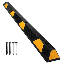 Speedmax Parking Stopper for Garage 72" Long, 1 Pack with 4 Installation Bolts High Reflective Yellow Safety Stripes Wheel Stop Stoppers for Car Truck RV and Trailer Stop Aid 1 Pack