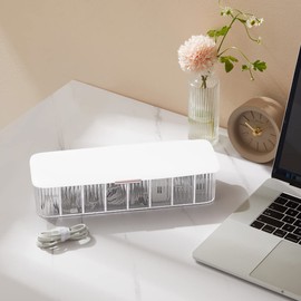 Tonxus Plastic Cable Management Box with Lid,Portable Clear Cord Organizer with 8 Compartments,Electronics Organizer Box,Desk Accessories Storage Organizer Case for Cable Stationery Supplies (White)
