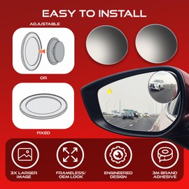 2.5" Unique Convex Blind Spot Side: Rear View - Truck And Car Rearview Mirror - Automotive Exterior Blindspot Accessories For Men & Women - Auto Parts (2pack)