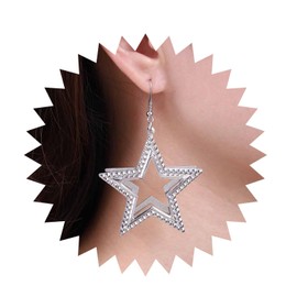 Cimenexe Bohemian Star Earrings Dangle Gold Hollow Star Drop Earrings Large Hammered Star Hook Earrings Statement Metal Star Earrings Jewellery for Women and Girls Gifts, Zinc, No Gemstone