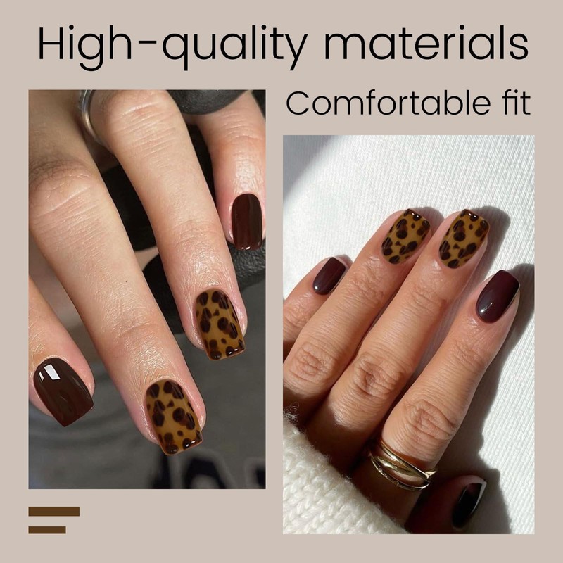 TESGADGETS 24 Pieces Artificial Nails with Leopard Pattern, Short, Square,