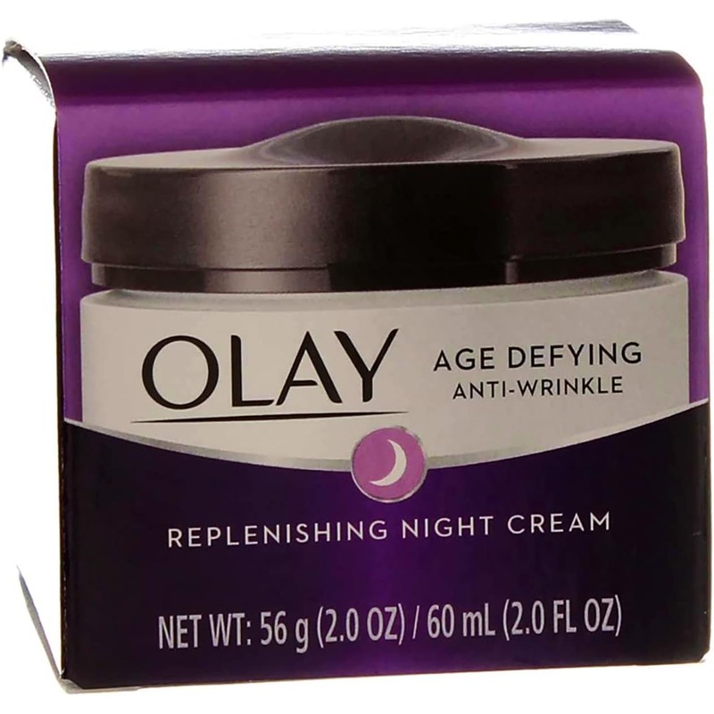 Crema nocturna antiarrugas OLAY Age Defying de 2 onzas, Paquete