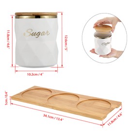 JUXYES Set of 3 Ceramic Canisters Set for Sugar Coffee Tea, Luxurious Storage Containers Set with Lids Decorative Storage Pots White Ceramic Storage Jar for Kitchen Counter Dining Room
