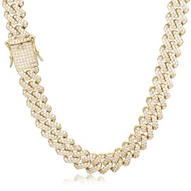 PY BLING 12mm Mens Women Heavy Iced Out Miami Cuban Link Chain or Bracelet 14K Gold White Rose Gold Plated CZ Lab Diamond Hip Hop Jewelry Necklace Choker with Gift Box (14k,20in)