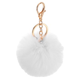 sourcing map Pom Pom Keychain, 8cm Faux Rabbit Fur Puff Ball Keychain, Soft Cute Plush Fluffy Ball Key Ring for Women Purse Handbags Backpack Pendant Charm (White)