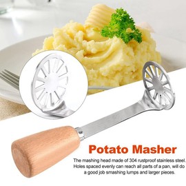 ARFUKA Potato Masher Potato Masher Stainless Steel Heavy Duty Manual Masher Kitchen Tool with Wooden Handle for Avocado Beans Vegetables