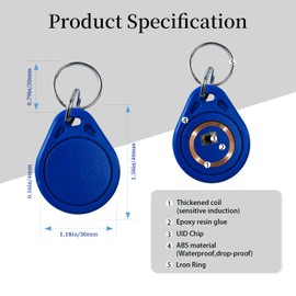 Tqsbeyah 10Pcs 13.56MHz UID Key fobs Rewritable Blank IC Key Fob Blue Contactless NFC Proximity Key Fobs Compatible with MIFARE Classic 1K Writable RFID Card Key for Access Control Systems